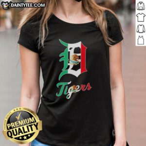 Stylish Detroit Tigers baseball tee featuring a vibrant Mexican flag design for ladies, perfect for game day fashion.