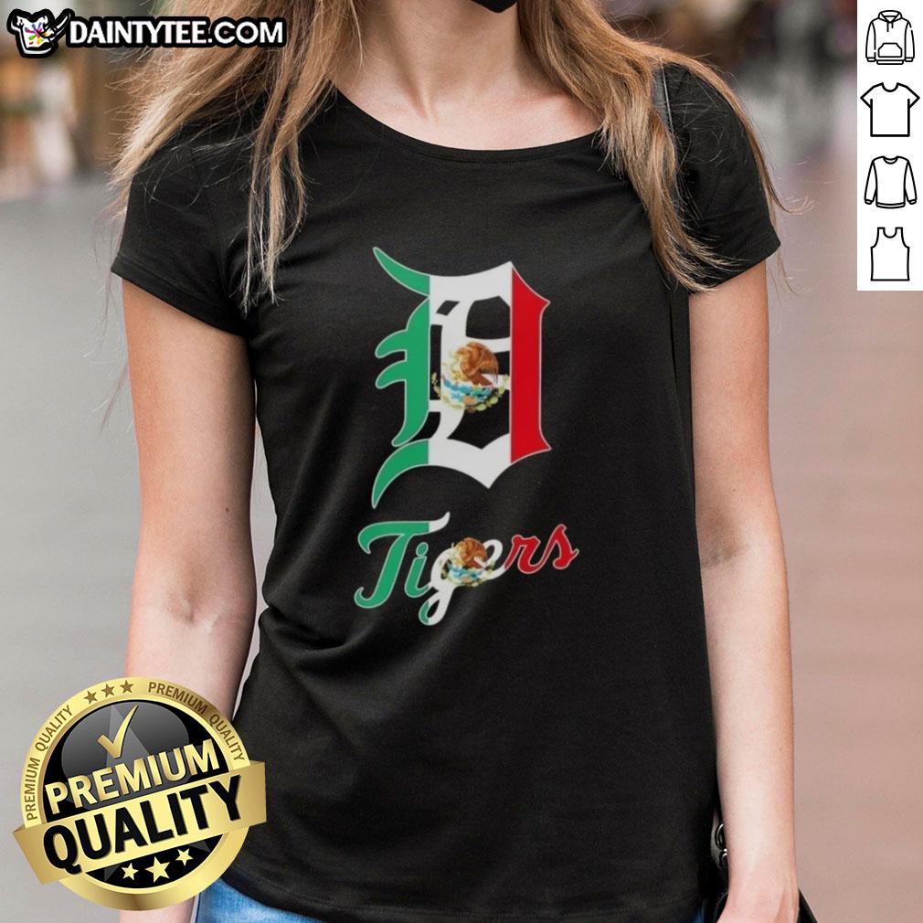 Stylish Detroit Tigers baseball tee featuring a vibrant Mexican flag design for ladies, perfect for game day fashion.