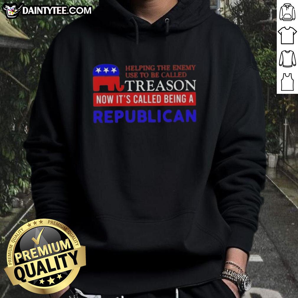 Good Helping the Enemy hoodie featuring a bold political statement on treason and Republican values, perfect for activists.