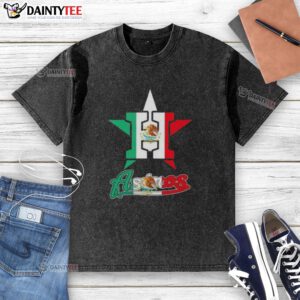 Alt Text: Good Houston Astros baseball t-shirt featuring a Mexican flag design, perfect for fans celebrating their heritage.