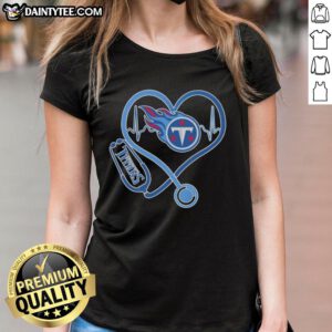 Good Love Tennessee Titans stethoscope headphones ladies tee for passionate fans, featuring vibrant team colors and logo.