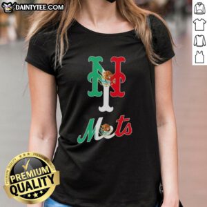 Alt Text: Good New York Mets baseball ladies tee featuring a vibrant Mexican flag design, perfect for fans and fashion lovers.