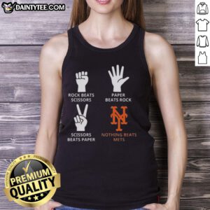 Good New York Mets tank top featuring 'Nothing Beats Rock, Scissors, Paper Beats Rock, Scissors Beats Paper' design.