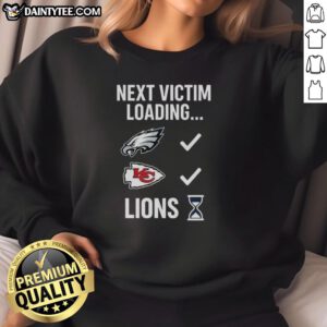 Good Next Victim Loading Lions Hourglass Sweatshirt featuring a stylish lion graphic and hourglass design in vibrant colors.
