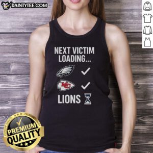 Good Next Victim Loading Lions Hourglass Tank Top featuring a vibrant lion graphic on a stylish tank top design.