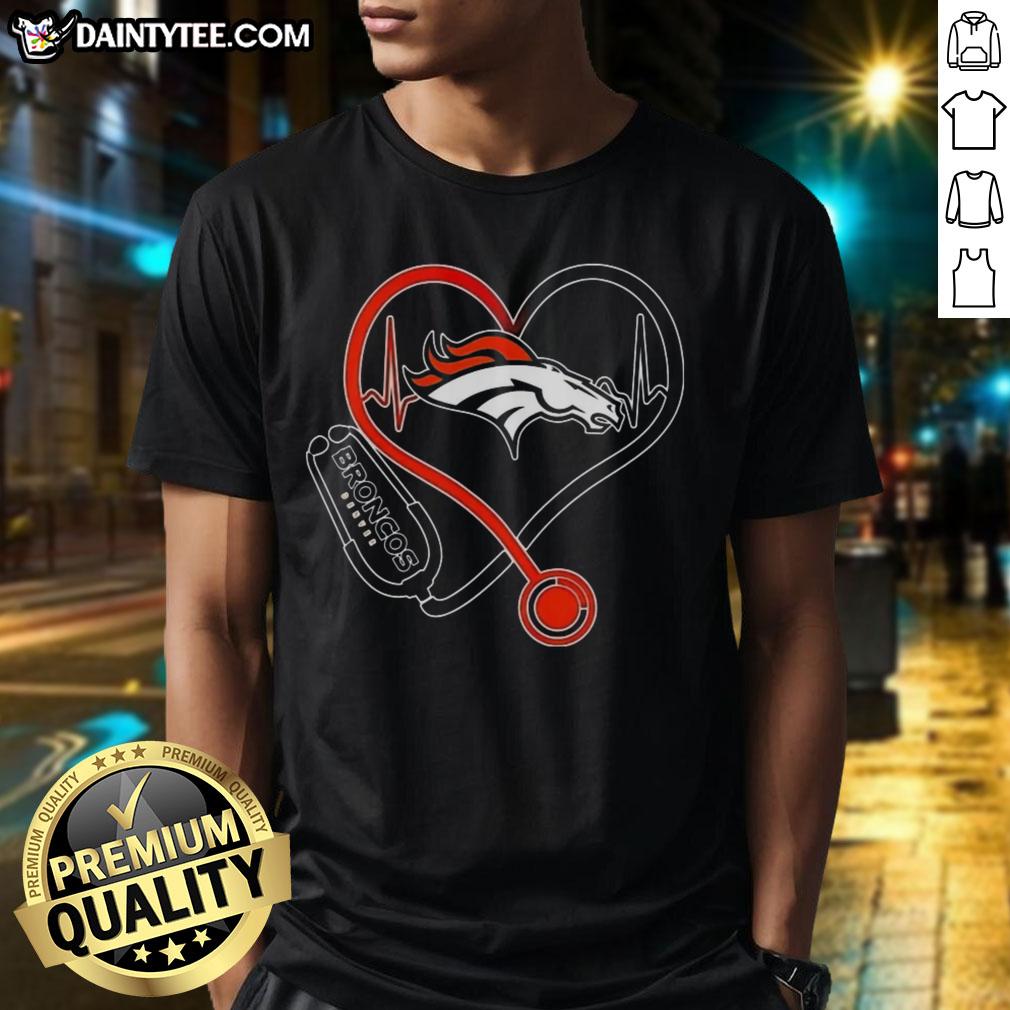 Good Nurse Love Denver Broncos T-Shirt featuring a heart design, perfect for nurses who support the Broncos.