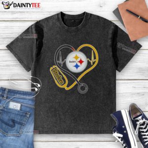 Alt Text: Good Nurse Love Pittsburgh Steelers washed t-shirt featuring a vibrant design for dedicated Steelers fans.