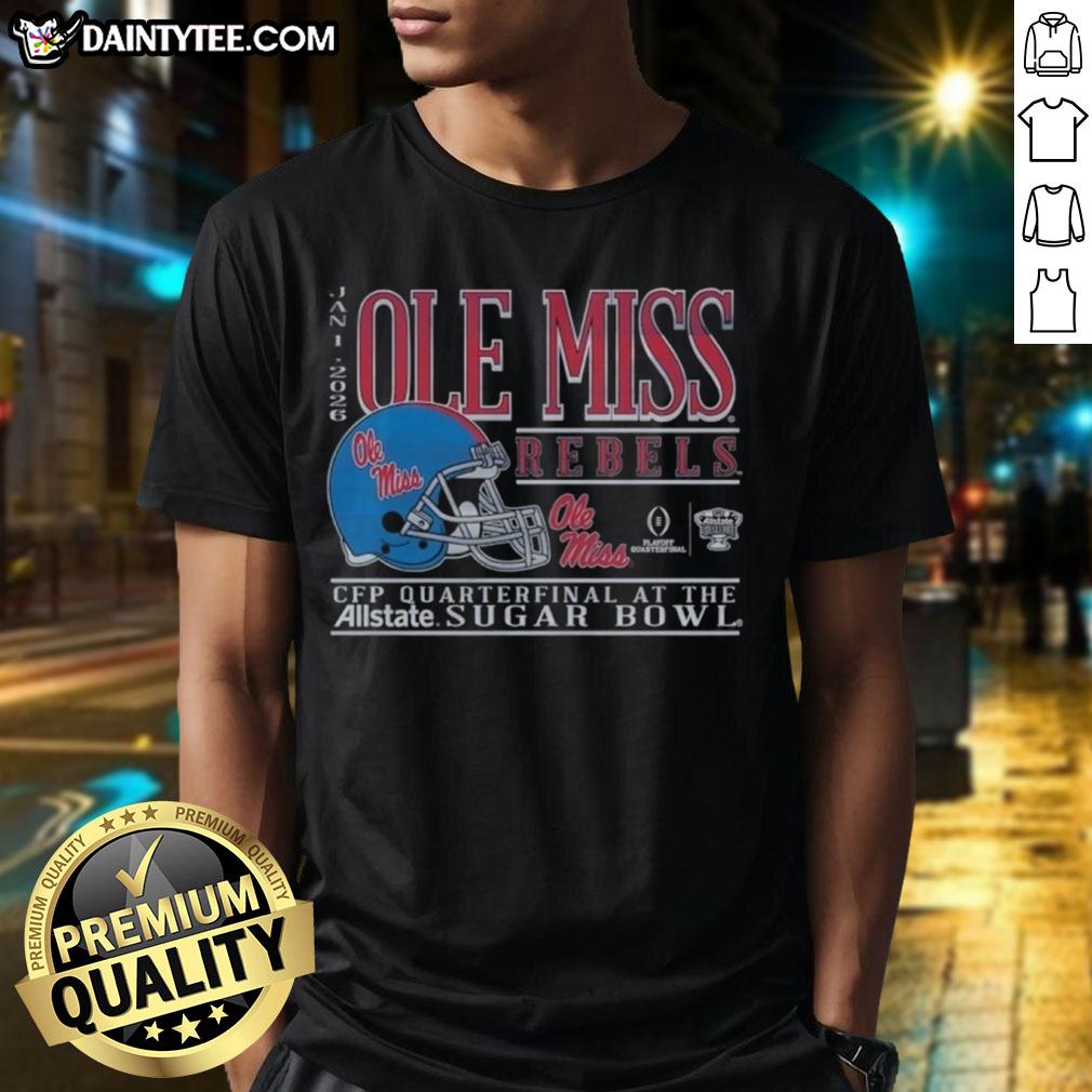 Good Ole Miss Rebels Football 2025 Sugar Bowl CFP Quarterfinal Helmet T-Shirt showcasing team spirit and athletic style.