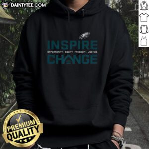 Alt Text: Good Philadelphia Eagles Inspire Change Equity Justice hoodie featuring team colors and logo for social impact.