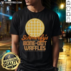 Alt Text: Good Schmoofys Bone-Out Waffles logo t-shirt featuring a playful design and vibrant colors for dog lovers.