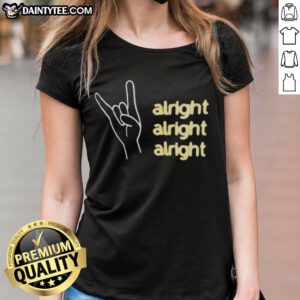 Alt Text: Good Texas Longhorns Hook 'Em neon sign on a ladies tee, celebrating Texas pride and 'Alright, Alright, Alright' spirit.