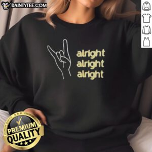 Good Texas Longhorns 'Hook Em' neon sign sweatshirt featuring 'Alright Alright Alright' design, perfect for fans.