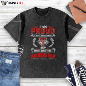 Happy Texas Tech Red Raiders fan wearing a washed t-shirt, showcasing pride and love for the team.