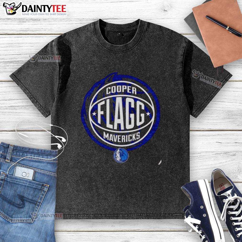 Alt Text: Hot Cooper Flagg Dallas Mavericks basketball logo washed t-shirt, featuring a stylish design for fans.