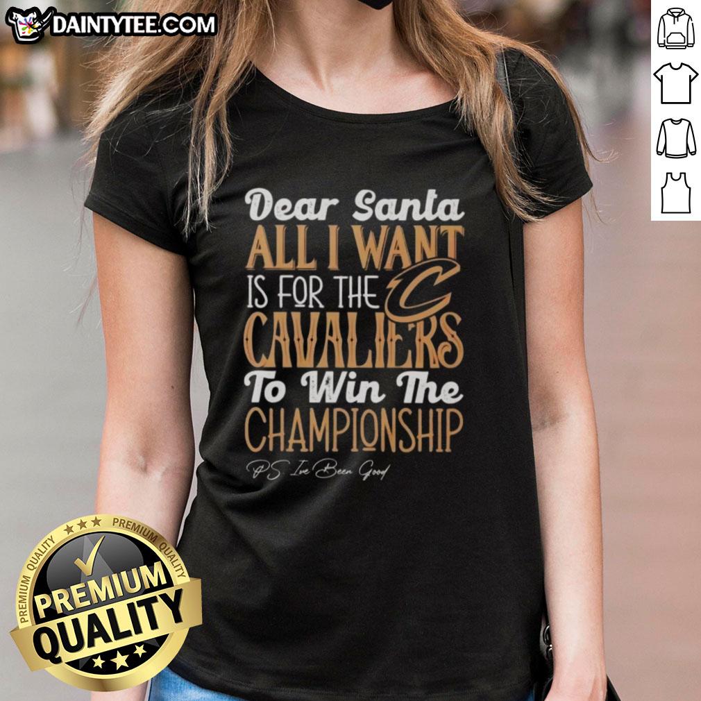 Hot Dear Santa Ladies Tee featuring Cleveland Cavaliers championship wish, perfect for holiday fans.
