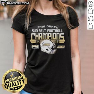 Hot James Madison University Dukes Sun Belt Football Champions 2025 ladies tee showcasing team pride and style.