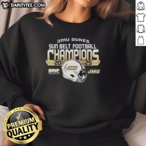 Hot James Madison University Dukes Sun Belt Football Champions 2025 Sweatshirt featuring team colors and logo.