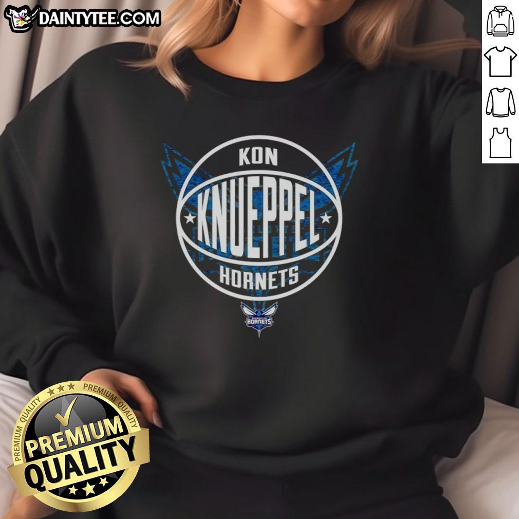 Alt Text: Hot Kon Knueppel Charlotte Hornets basketball logo sweatshirt featuring vibrant colors and a stylish design.