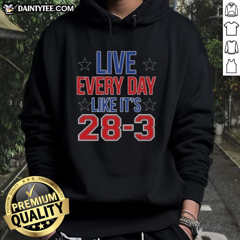 High-quality hoodie with 'Live Everyday Like It's 28-3' slogan, perfect for casual wear and sports enthusiasts.