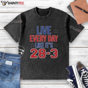 Alt Text: High-quality washed t-shirt featuring Live Everyday Like It's 28.3 graphic, perfect for casual wear.