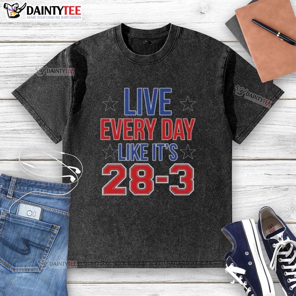 Alt Text: High-quality washed t-shirt featuring Live Everyday Like It's 28.3 graphic, perfect for casual wear.
