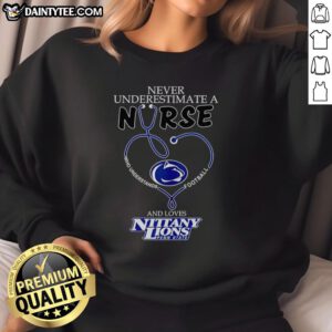 Alt Text: Hot sweatshirt featuring Never Underestimate A Nurse Who Understands Football with Penn State Nittany Lions logo.