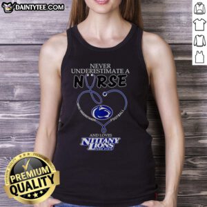 Female nurse wearing a heart tank top, showcasing her love for football and the Penn State Nittany Lions.