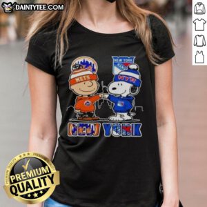 Hot New York Mets and New York Rangers Snoopy ladies tee featuring vibrant graphics and comfortable fit.