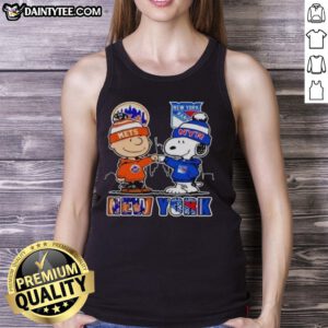 Hot New York Mets and New York Rangers Snoopy tank top featuring vibrant graphics, perfect for sports fans and summer wear.