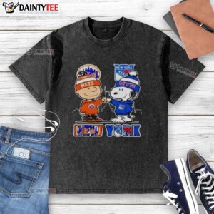 Hot New York Mets New York Rangers Snoopy washed t-shirt featuring vibrant graphics for sports fans.