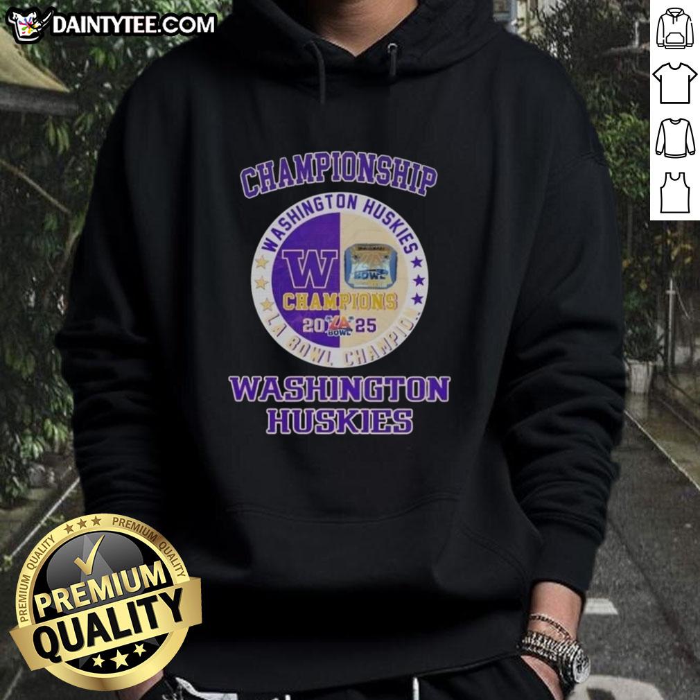2025 Washington Huskies La Bowl hoodie celebrating the Nice Championship, featuring team colors and logo design.