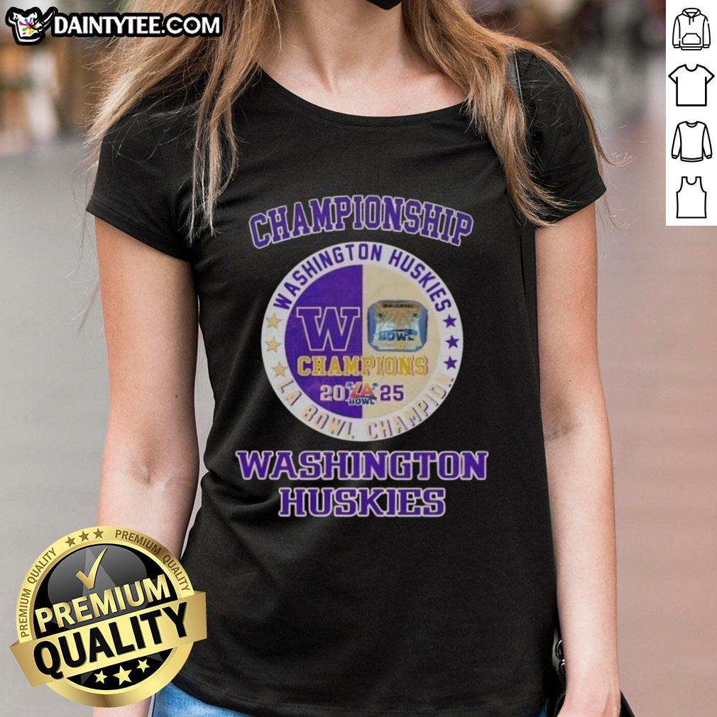 2025 Championship Washington Huskies La Bowl ladies tee featuring vibrant team colors and logo for fans and supporters.