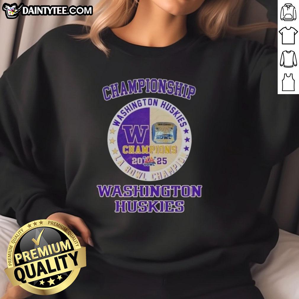 Alt Text: 2025 Washington Huskies La Bowl sweatshirt featuring team logo and vibrant colors, perfect for championship fans.