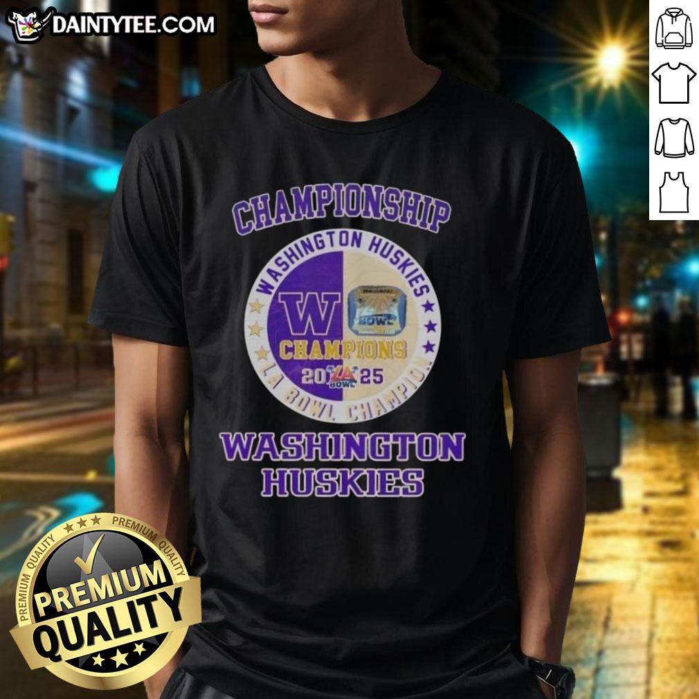 2025 Championship Washington Huskies La Bowl T-Shirt featuring team colors and logo, perfect for fans and collectors.