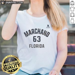 Nice Brad Marchand Florida Panthers ice hockey ladies tee featuring name and number 63 design.