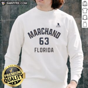 Nice Brad Marchand Florida Panthers Ice Hockey sweatshirt featuring name and number 63 for fans and collectors.