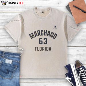 Nice Brad Marchand Florida Panthers ice hockey t-shirt featuring name and number 63 in a stylish washed design.