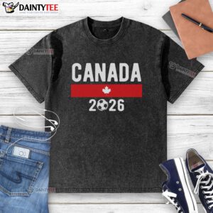 Classic Canadian Soccer Fan washed t-shirt featuring a bold design, perfect for cheering on Canada in 2026.