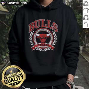 Retro Chicago Bulls NBA logo hoodie with laurel wreath frame for stylish basketball fans.