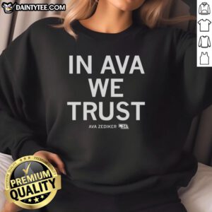 Creighton Bluejays basketball sweatshirt featuring 'In Ava Zediker We Trust' design, perfect for fans and supporters.