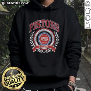 Alt Text: Retro hoodie featuring the Detroit Pistons NBA logo framed by a laurel wreath, perfect for basketball fans.