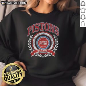 Alt Text: Retro sweatshirt featuring the Detroit Pistons NBA logo framed by a laurel wreath, perfect for basketball fans.