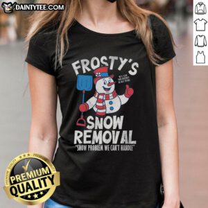 Nice Frosty's Snow Removal Ladies Tee featuring a stylish winter design, perfect for snow lovers and cozy wear.