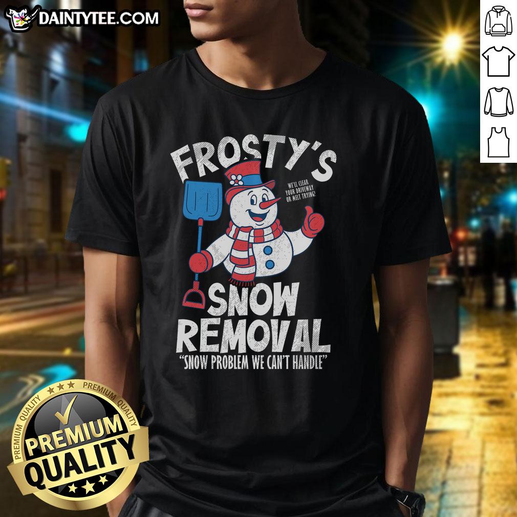 Nice Frostys Snow Removal T-Shirt featuring a stylish design for winter enthusiasts and snow removal professionals.