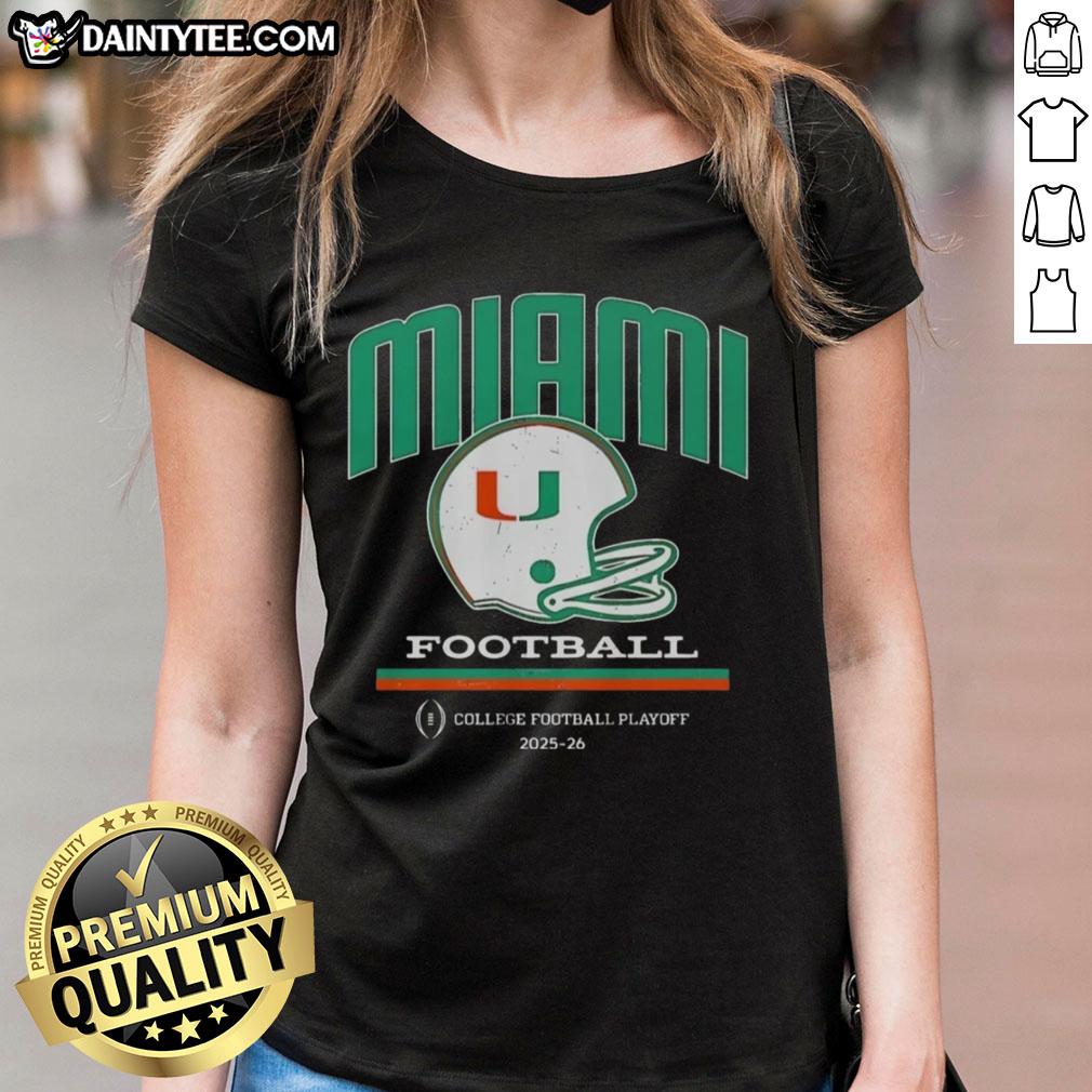 Nice Miami Hurricanes helmet on a ladies tee for the CFP College Football Playoff 2025-26, showcasing team spirit.