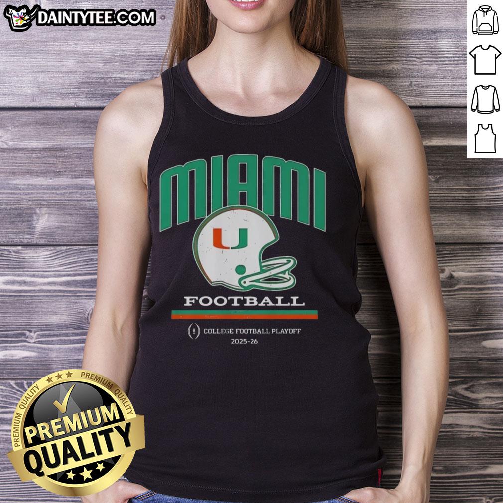 Alt Text: Stylish Miami Hurricanes helmet graphic on a tank top for CFP College Football Playoff 2025-26.