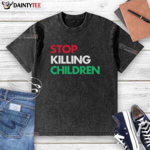 Nice Stop Killing Children washed t-shirt featuring a bold graphic design and a comfortable fit for casual wear.