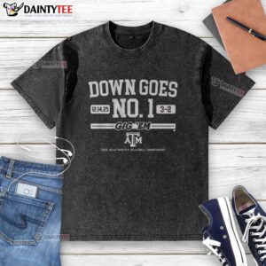 Nice Texas A&M Volleyball down goes No. 1 washed t-shirt featuring team colors and logo, perfect for Aggies fans.