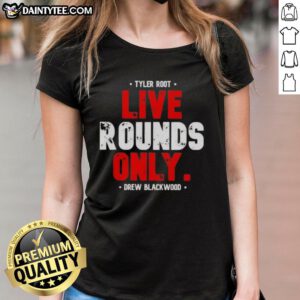 Nice Tyler Root performing live at Rounds Only event, featuring Drew Blackwood wearing a stylish ladies tee.