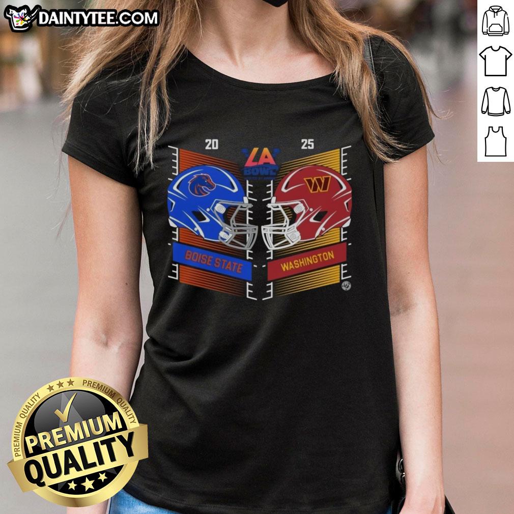 Official Boise State Broncos vs Washington Huskies 2025 Bucked Up LA Bowl head-to-head helmet ladies tee design.